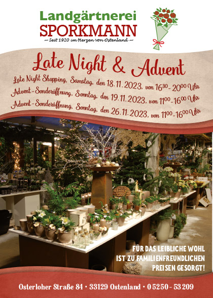 Gärtnerei Sporkmann Late Night Shopping und Adventsausstellung 2023
